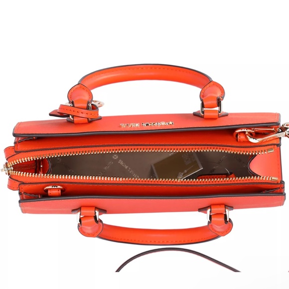 Michael Kors Sheila Small Center Zip Satchel Poppy Orange Vegan Faux Leather - Picture 7 of 8